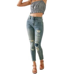 CROP HIGH RISE DISTRESSED SKINNY JEANS